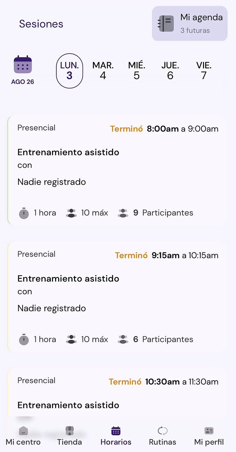 Agenda con horarios, cupos y disponibilidad